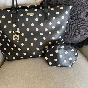 Kate Spade Black and Tan Polka Dot Tote